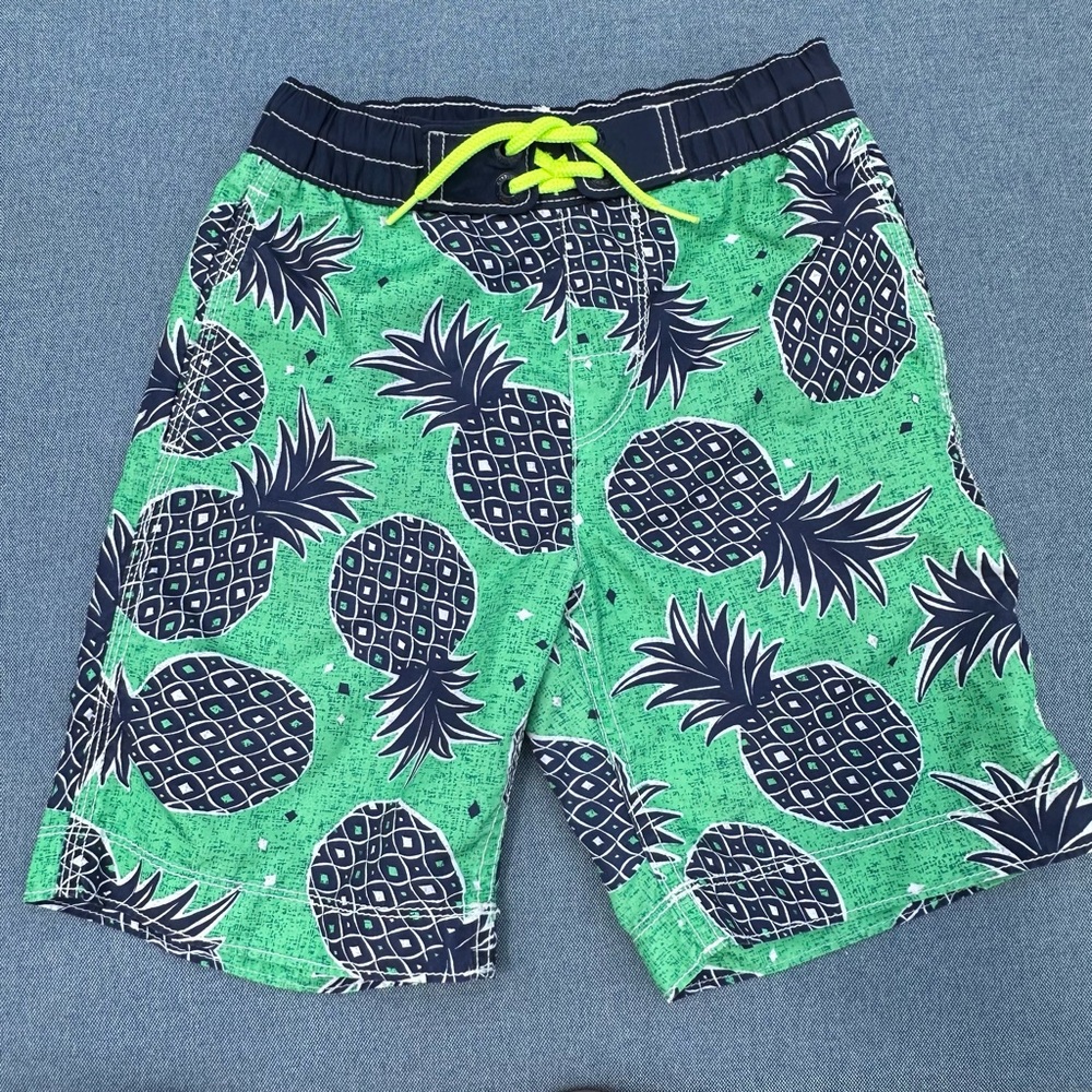 Gap Kids Green & Navy Swim Shorts W/Lining & Adjustable Waist Sz Sm (6-7)